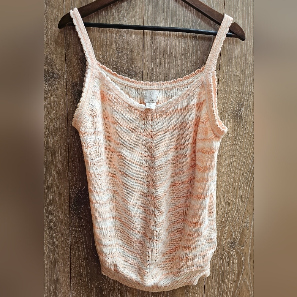 Joie Peach and Cream Knit 100% Cotton Camisole Tank Top Scalloped Edges Plus - Picture 2 of 5
